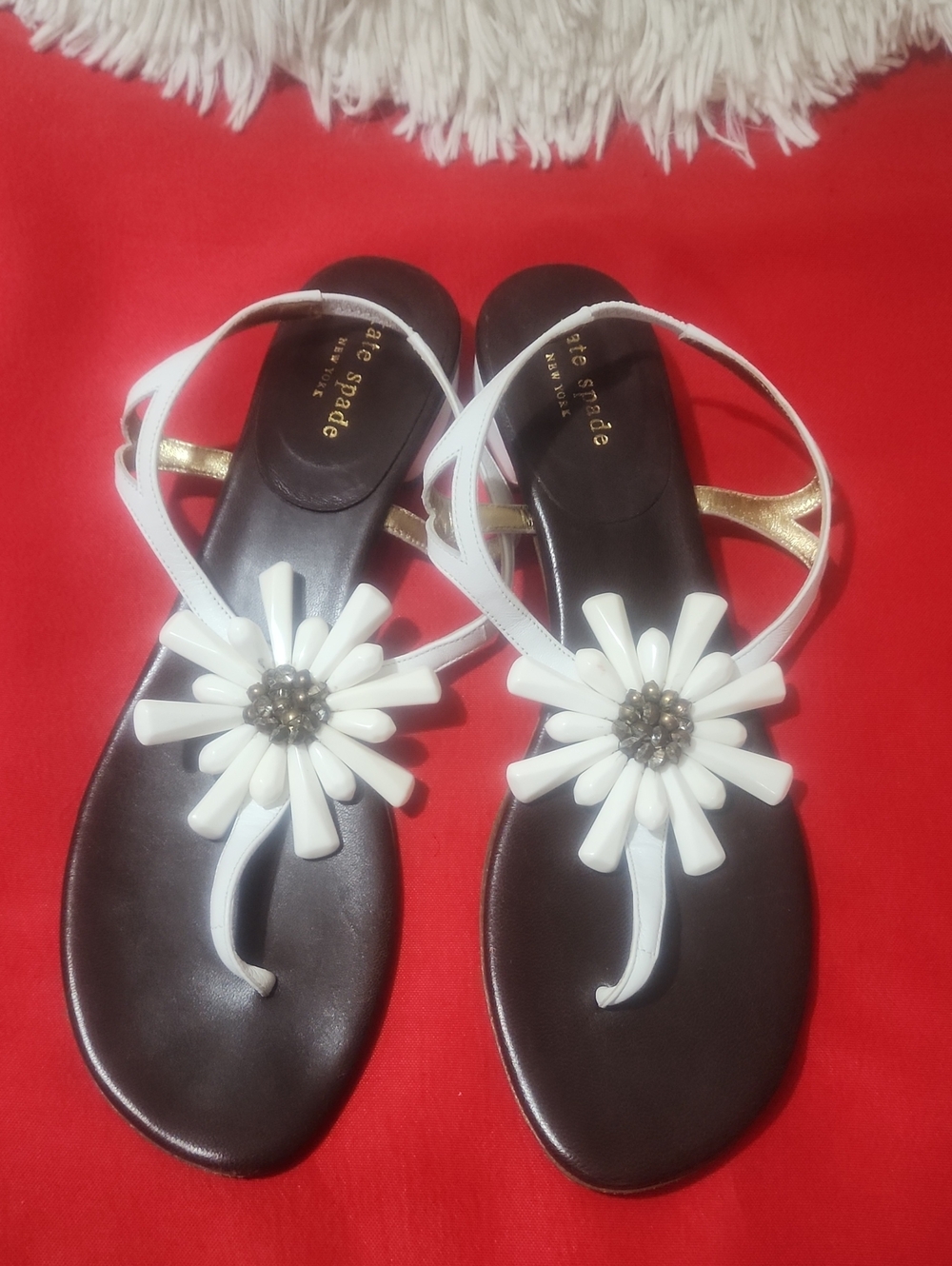kate spade White Daisy Embellished Thong Sandals
